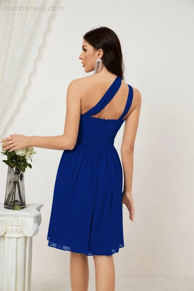 Vestido de dama de honor corto de chiffon de un hombro Numbersea para mujer Vestidos formales para fiesta y regreso a casa 2804