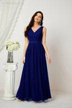 Abito da Sera Donna in Chiffon Lungo per Damigelle, Scollato, Senza Maniche, Linea A, per Feste Serali, Ballo di Fine Anno e Homecoming, Modello 2808