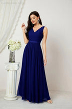Abito da Sera Donna in Chiffon Lungo per Damigelle, Scollato, Senza Maniche, Linea A, per Feste Serali, Ballo di Fine Anno e Homecoming, Modello 2808