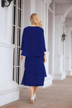 Vestido de festa formal para mãe da noiva, corte A, duas peças, Numbersea 28072 