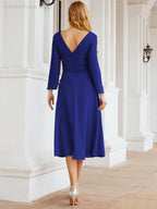 Vestido de madrinha com decote em V e cinto para mãe da noiva e convidada de casamento 28031 