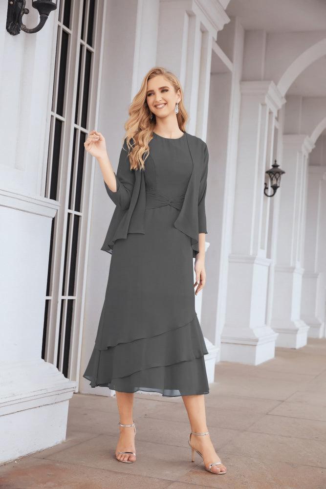 Vestido de festa formal para mãe da noiva, corte A, duas peças, Numbersea 28072 