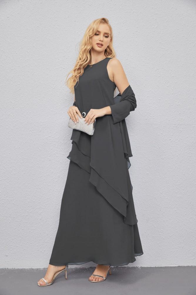Vestidos para a mãe da noiva com frente aberta, cardigan leve, vestido formal para baile de finalistas 28081 