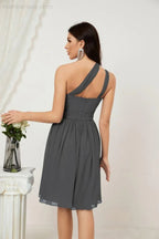 Vestido de dama de honor corto de chiffon de un hombro Numbersea para mujer Vestidos formales para fiesta y regreso a casa 2804
