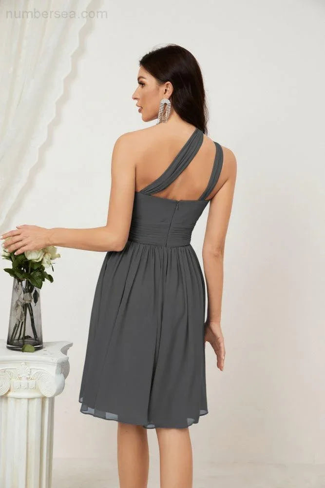Vestido de dama de honor corto de chiffon de un hombro Numbersea para mujer Vestidos formales para fiesta y regreso a casa 2804