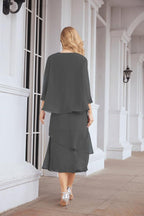 Vestido de festa formal para mãe da noiva, corte A, duas peças, Numbersea 28072 