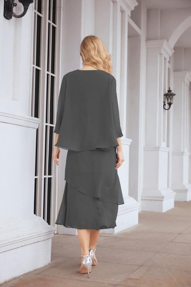 Vestido de festa formal para mãe da noiva, corte A, duas peças, Numbersea 28072 