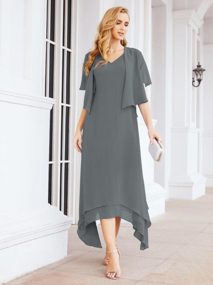 Vestido de festa formal para mãe da noiva, corte A, duas peças, Numbersea 28073 