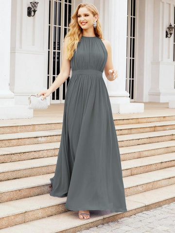 Numbersea Halter Bridesmaid Dress Empire Waist Formal Evening Prom Gown for Mother of The Bride 28030