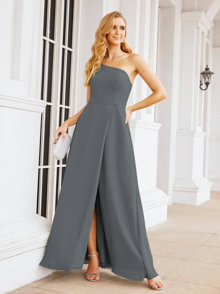 Vestidos de baile de cerimónia Numbersea para mulher com um ombro só e fenda lateral para madrinhas e madrinhas 28052 