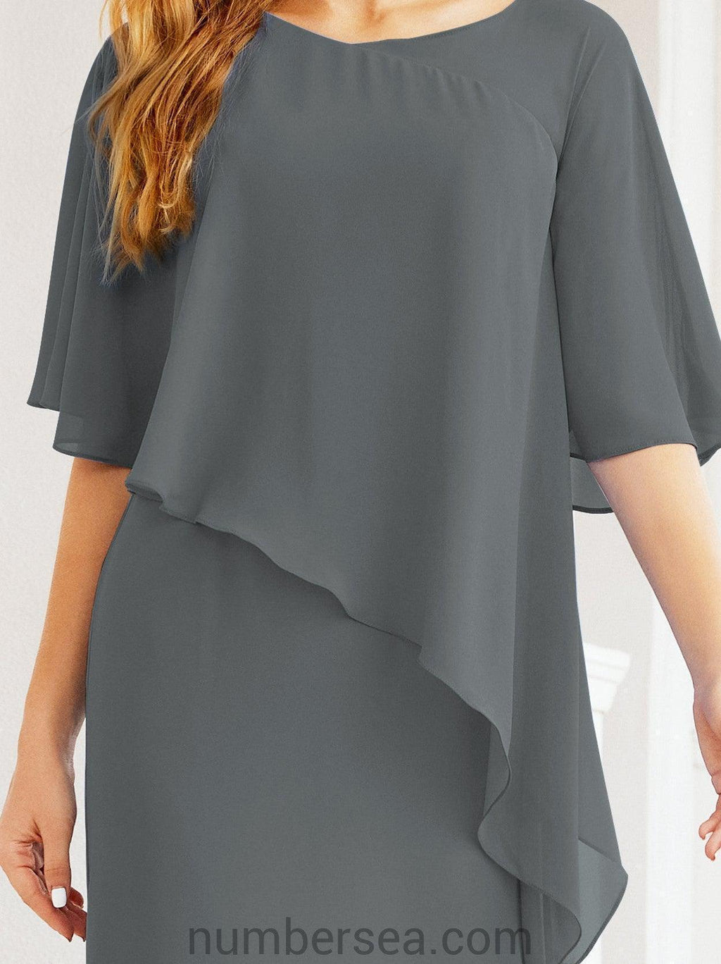 Vestido de festa formal comprido Numbersea com capa e folhos 28026 