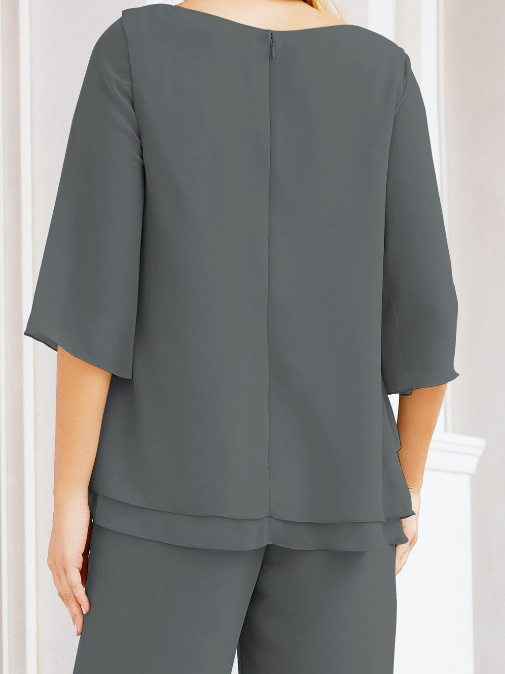 Vestido elegante de 2 peças para mãe da noiva Numbersea, tamanho grande, com folhos, camadas, roupão prateado 28064 