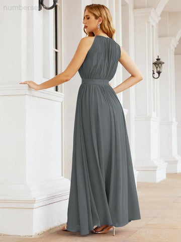 Numbersea Halter Bridesmaid Dress Empire Waist Formal Evening Prom Gown for Mother of The Bride 28030