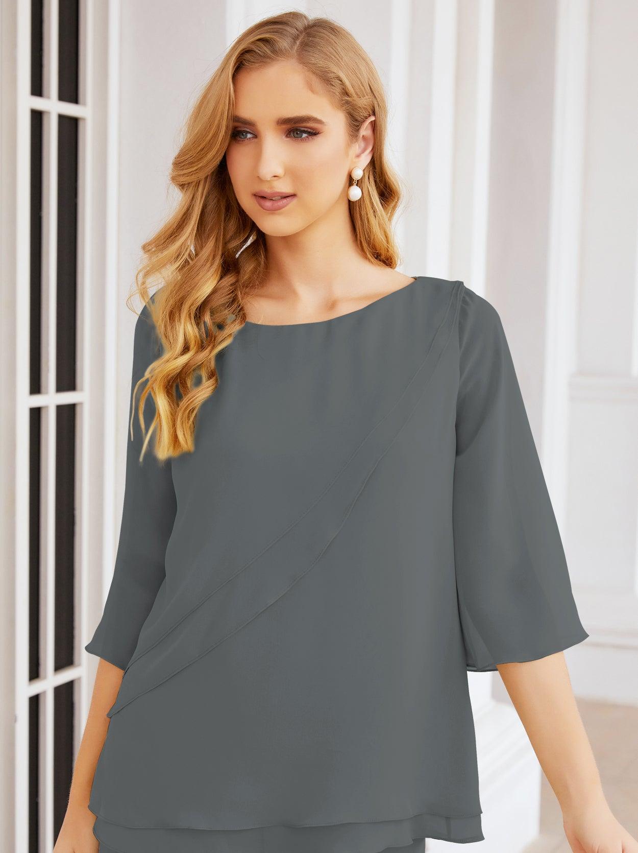 Vestido elegante de 2 peças para mãe da noiva Numbersea, tamanho grande, com folhos, camadas, roupão prateado 28064 