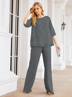 Vestido elegante de 2 peças para mãe da noiva Numbersea, tamanho grande, com folhos, camadas, roupão prateado 28064 