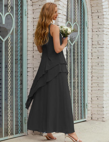 Vestidos longos de chiffon plus size para mãe da noiva, vestido formal de madrinha de casamento, 28019 