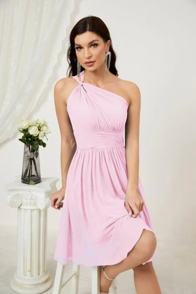 Vestido de dama de honor corto de chiffon de un hombro Numbersea para mujer Vestidos formales para fiesta y regreso a casa 2804