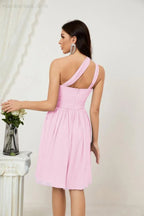 Vestido de dama de honor corto de chiffon de un hombro Numbersea para mujer Vestidos formales para fiesta y regreso a casa 2804