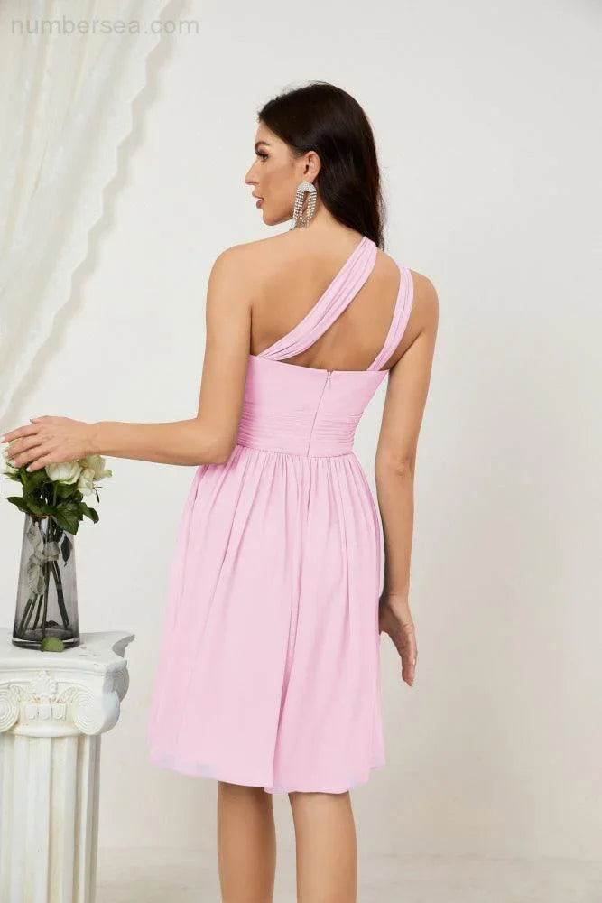 Vestido de dama de honor corto de chiffon de un hombro Numbersea para mujer Vestidos formales para fiesta y regreso a casa 2804