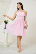 Vestido de dama de honor corto de chiffon de un hombro Numbersea para mujer Vestidos formales para fiesta y regreso a casa 2804