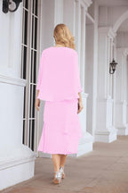 Vestido de festa formal para mãe da noiva, corte A, duas peças, Numbersea 28072 