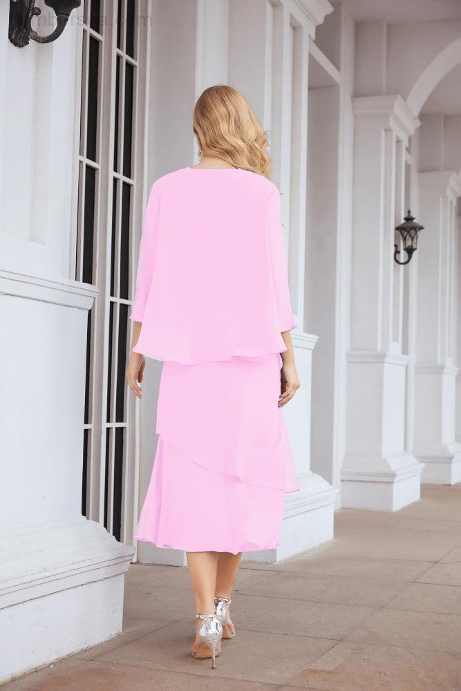 Vestido de festa formal para mãe da noiva, corte A, duas peças, Numbersea 28072 