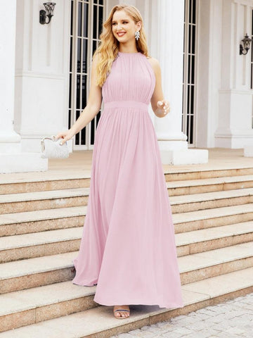 Numbersea Halter Bridesmaid Dress Empire Waist Formal Evening Prom Gown for Mother of The Bride 28030