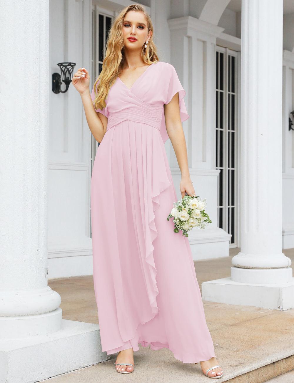 Numbersea Chiffon Bridesmaid Dresses Long Formal Evening Prom Mother of The Bride Dress with Flutter Sleeve     SEA28040