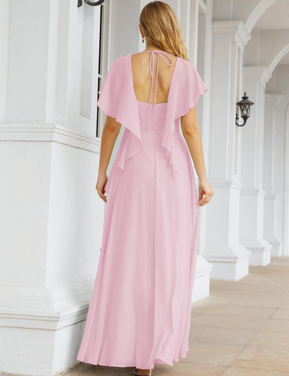 Numbersea Chiffon Bridesmaid Dresses Long Formal Evening Prom Mother of The Bride Dress with Flutter Sleeve     SEA28040