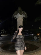 Womens Ruched Mesh Off Shoulder Mini Dress Sexy Homecoming Dress Y6021