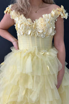 Vestido de festa em camadas com folhos e renda floral 3D PSK563