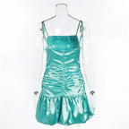 Nueva falda ajustada verde menta falda plisada sexy vestido de satén plisado tiro alto vestido corto para el baile de bienvenida Y1903