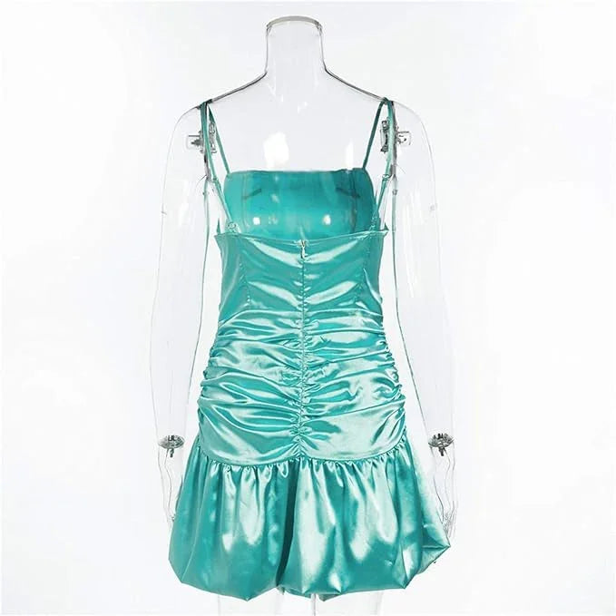 Neues mintgrünes Enges Rock Sexy Plissierrock Hohe Taille Plissiertes Satin-Kleid Kurzes Homecoming-Kleid Y1903