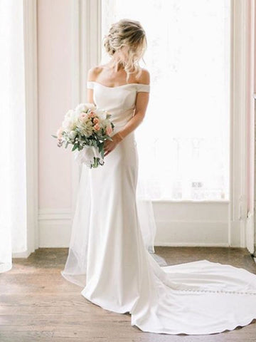 Vestidos de noiva simples e encantadores, estilo sereia, com cauda, ​​DB10733