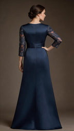 A-Line Scoop Floor-Length Lace Satin Mother Of the Bride Dress With Applique by Dreamylily