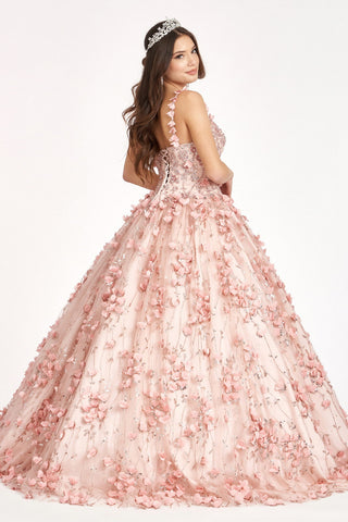 Ärmelloses Ballkleid mit 3D-Applikation von Elizabeth K GL1959