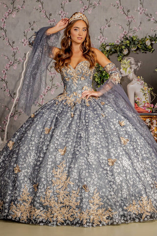 3D-Ballkleid mit Schmetterlings-Glockenärmeln von GLS Gloria GL3318