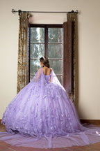3D Butterfly Cape Sleeve Ball Gown by Petite Adele PQ1001