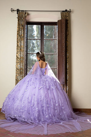 Ballkleid mit 3D-Schmetterlings-Cape-Ärmeln von Petite Adele PQ1001