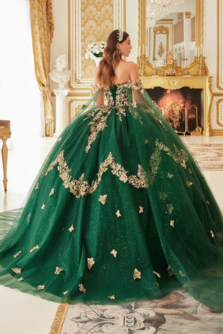 Glitzerndes Ballkleid mit 3D-Schmetterlings-Cape-Ärmeln von Ladivine 15721