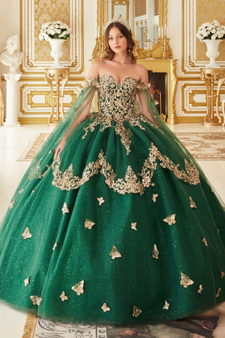 Glitzerndes Ballkleid mit 3D-Schmetterlings-Cape-Ärmeln von Ladivine 15721