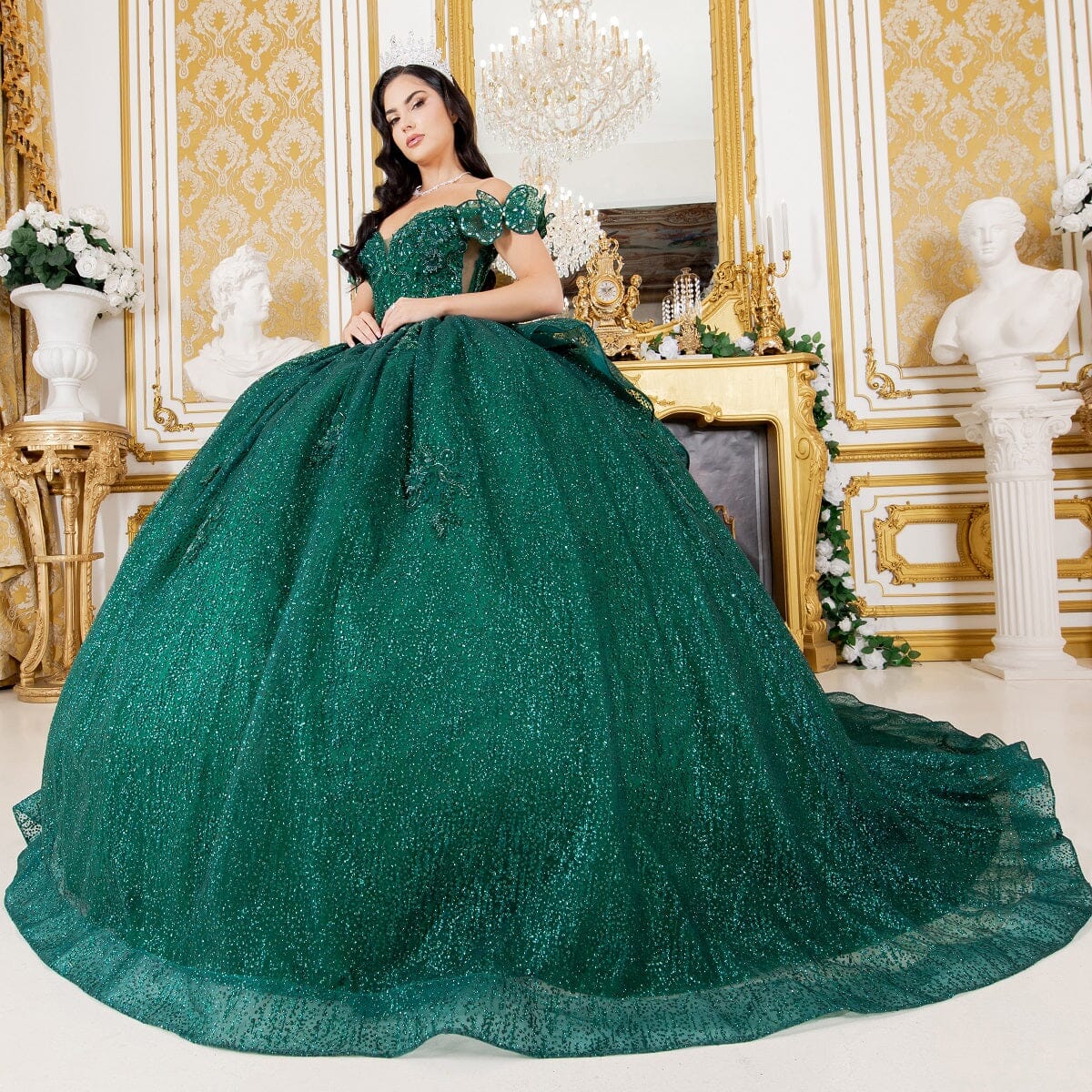 3D Butterfly Off Shoulder Ball Gown by Cinderella Couture 8120J