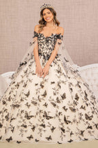 3D Butterfly Off Shoulder Ball Gown by Elizabeth K GL3167