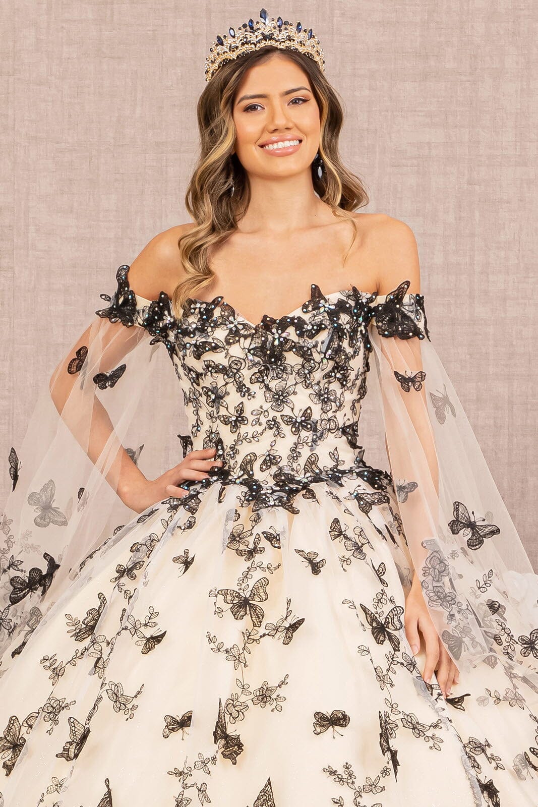 3D Butterfly Off Shoulder Ball Gown by Elizabeth K GL3167