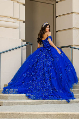 Schulterfreies Ballkleid mit 3D-Schmetterling von Petite Adele PQ1028