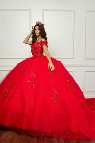 Schulterfreies Ballkleid mit 3D-Schmetterling von Petite Adele PQ1028