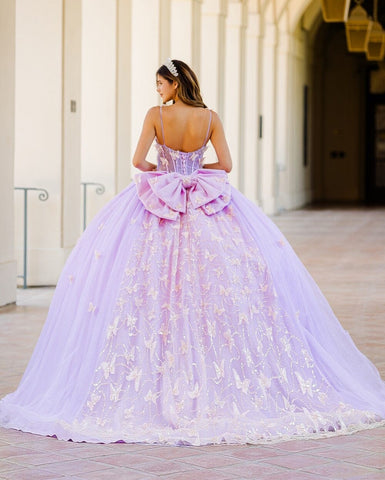 3D Butterfly Transparentes Korsett-Ballkleid von Petite Adele PQ1032