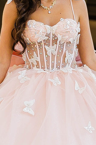 3D Butterfly Transparentes Korsett-Ballkleid von Petite Adele PQ1032