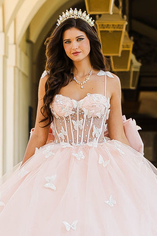 3D Butterfly Transparentes Korsett-Ballkleid von Petite Adele PQ1032
