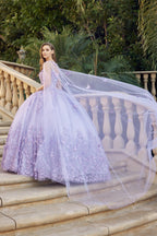 3D Butterfly Sleeveless Cape Ball Gown by Juliet 1442